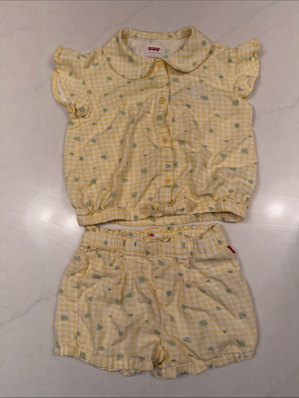 Levi's Yellow Gingham Two-Piece Set with Green Floral Accents